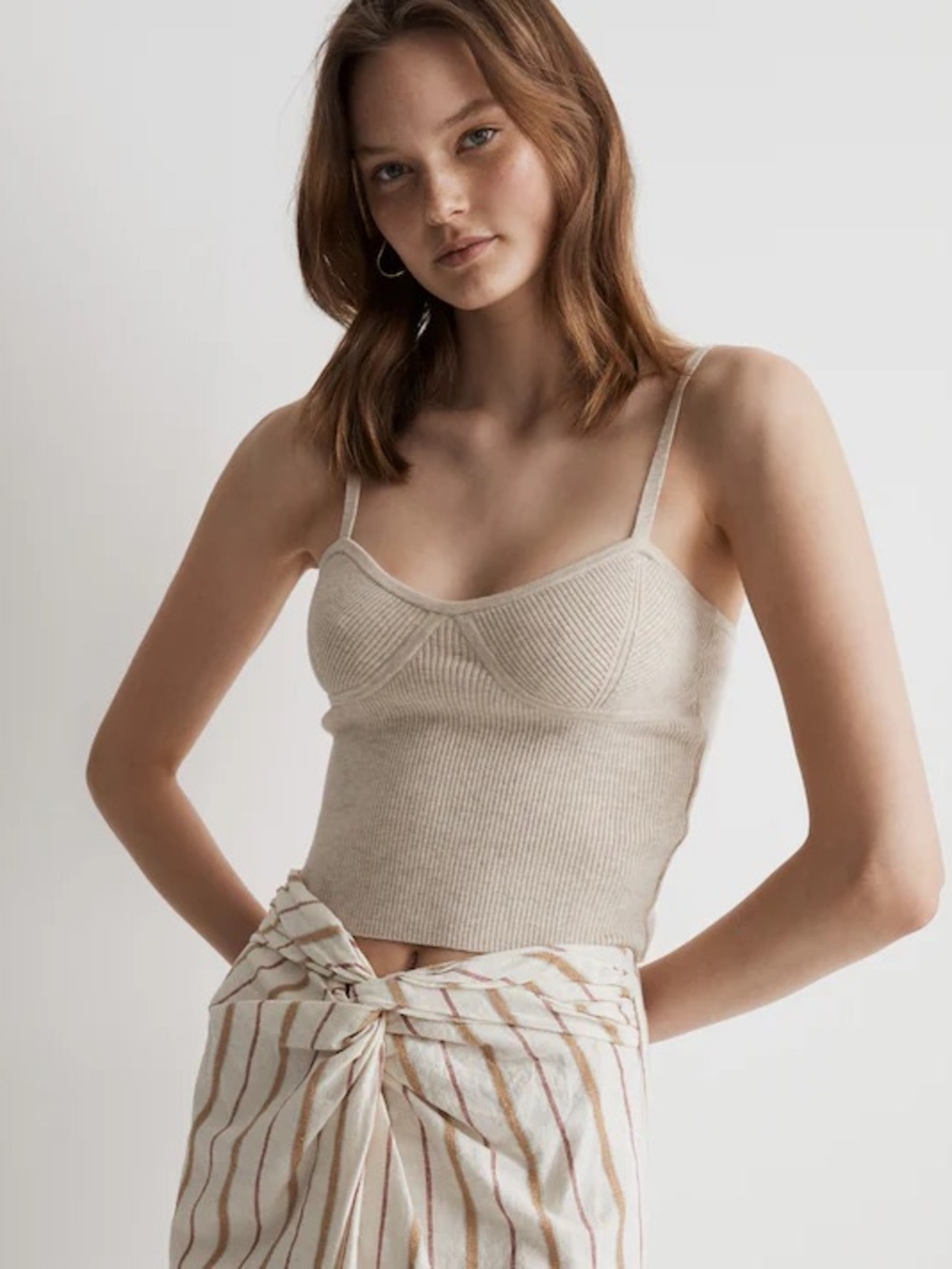 Madewell | Beige Ribbed Bustier Style Crop Tank Top Soft Cotton